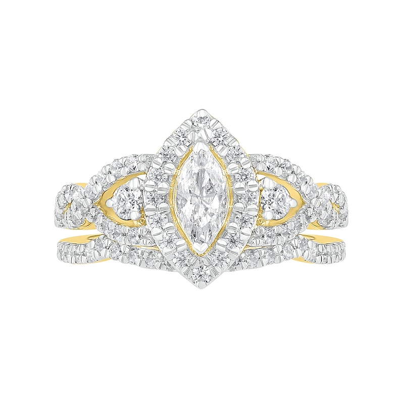 1-1/2 CT. T.W. Marquise Diamond Frame Vintage-Style Bridal Set in 10K Gold