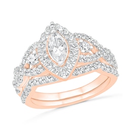 1-1/2 CT. T.W. Marquise Diamond Frame Vintage-Style Bridal Set in 10K Rose Gold