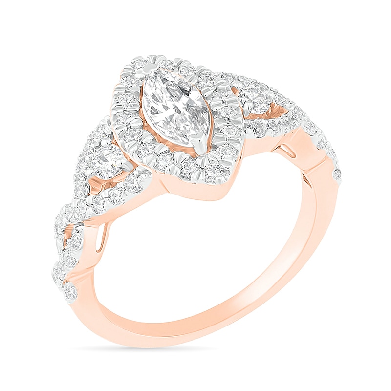 Main Image 3 of 1-1/2 CT. T.W. Marquise Diamond Frame Vintage-Style Bridal Set in 10K Rose Gold