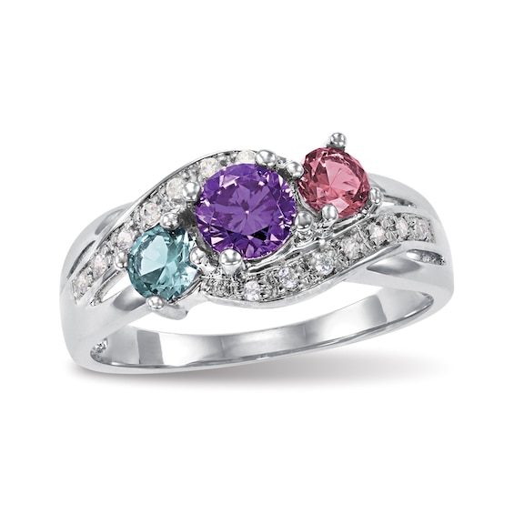 Mother's Birthstone Swirl Three Stone Ring by ArtCarved (3 Stones)