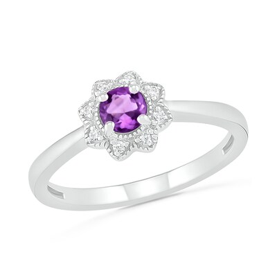 Sterling Silver 2 MM Amethyst Diamond Ring Sterling Silver 2 MM Amethyst Diamond Ring