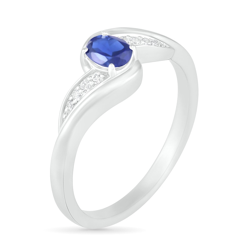Oval Lab-Created Blue and White Sapphire Bypass Wave Ring in Sterling ...