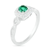 Thumbnail Image 1 of 4.0mm Cushion-Cut Lab-Created Emerald and White Sapphire Frame Infinity Shank Vintage-Style Ring in Sterling Silver