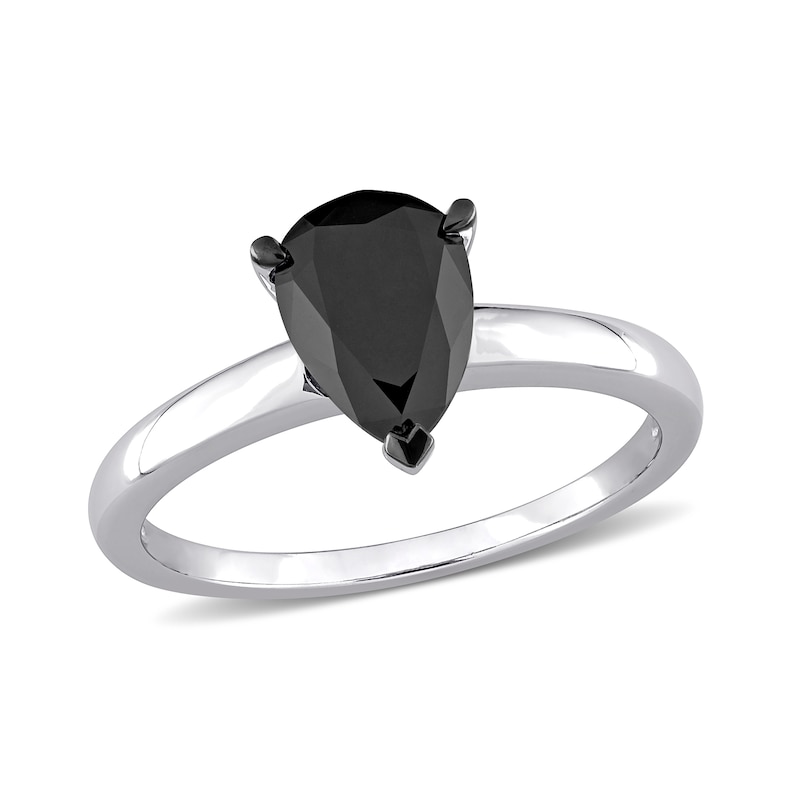 1 CT. Pear-Shaped Black Diamond Solitaire Ring in 10K White Gold