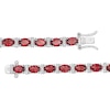 Thumbnail Image 3 of Oval Garnet and Diamond Accent Beaded Alternating Line Bracelet in Sterling Silver - 7.25"