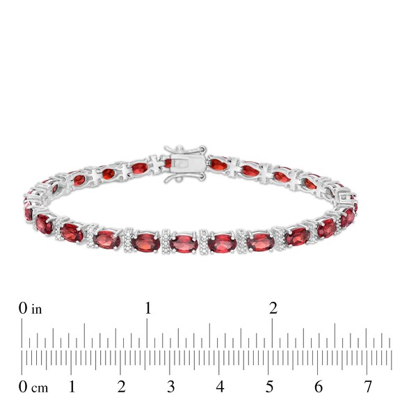 Oval Garnet and Diamond Accent Beaded Alternating Line Bracelet in Sterling Silver - 7.25"