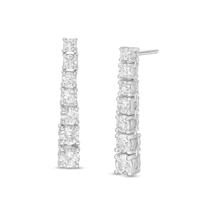 Main Image 1 of White Lab-Created Sapphire Graduated Linear Drop Earrings in Sterling Silver