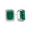 Thumbnail Image 1 of Emerald-Cut Lab-Created Emerald and White Sapphire Octagonal Frame Stud Earrings in Sterling Silver