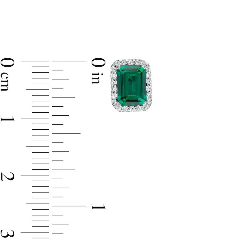Main Image 3 of Emerald-Cut Lab-Created Emerald and White Sapphire Octagonal Frame Stud Earrings in Sterling Silver