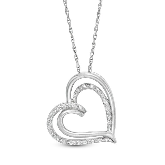 1/20 CT. T.W. Diamond Tilted Double Heart Pendant in Sterling Silver 1/20 CT. T.W. Diamond Tilted Double Heart Pendant in Sterling Silver