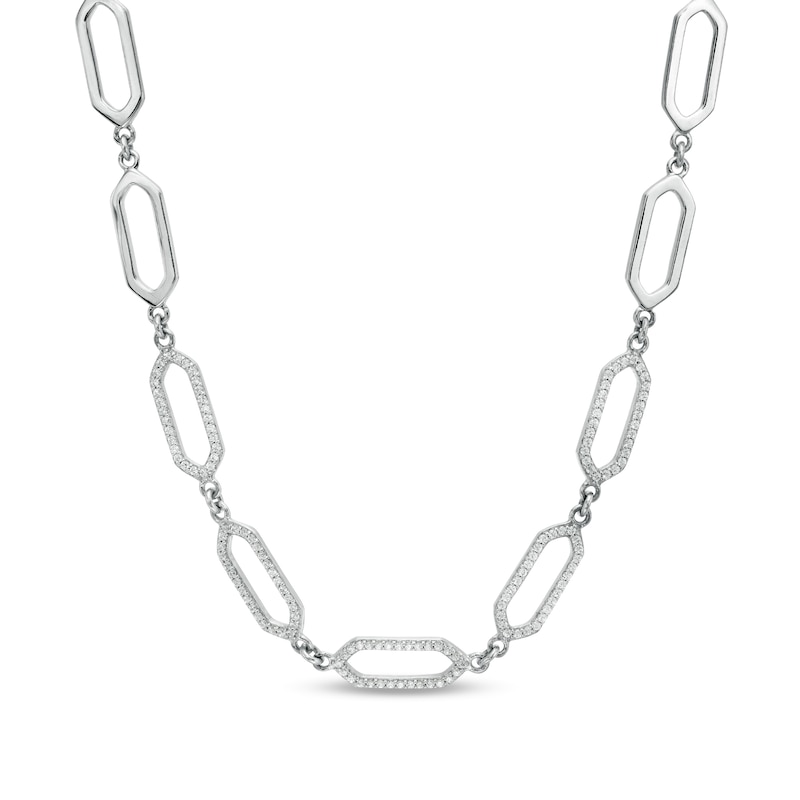 3/8 CT. T.W. Diamond Paper Clip Link Necklace in Sterling Silver