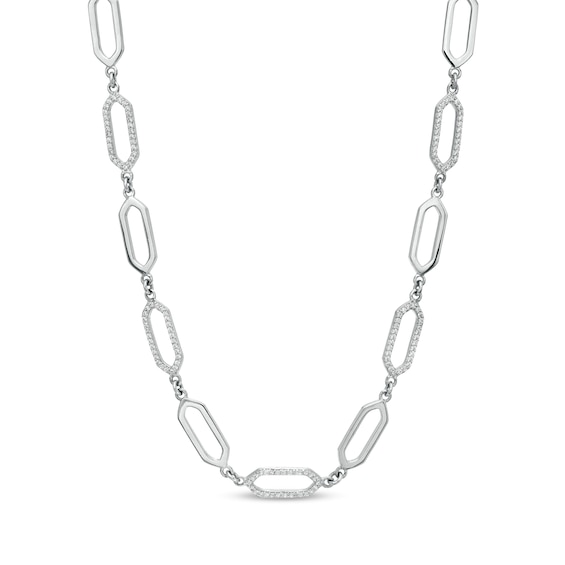 3/8 CT. T.w. Diamond Alternating Paper Clip Link Necklace in Sterling Silver