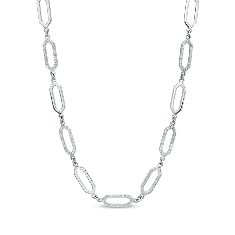 3/8 CT. T.W. Diamond Alternating Paper Clip Link Necklace in Sterling Silver