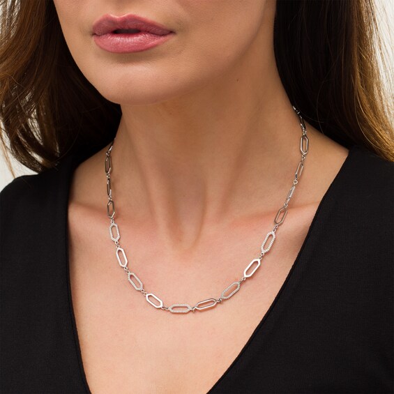 3/8 CT. T.w. Diamond Alternating Paper Clip Link Necklace in Sterling Silver