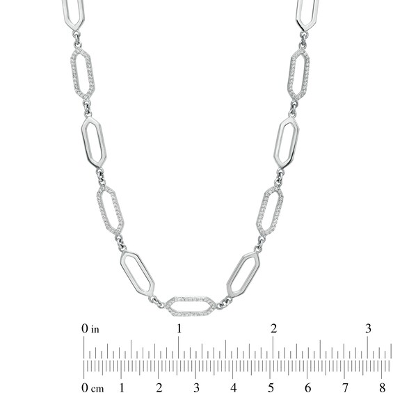 3/8 CT. T.w. Diamond Alternating Paper Clip Link Necklace in Sterling Silver