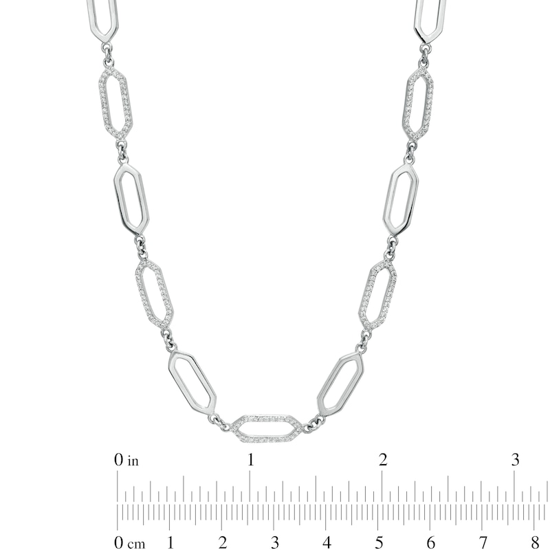 3/8 CT. T.W. Diamond Alternating Paper Clip Link Necklace in Sterling Silver