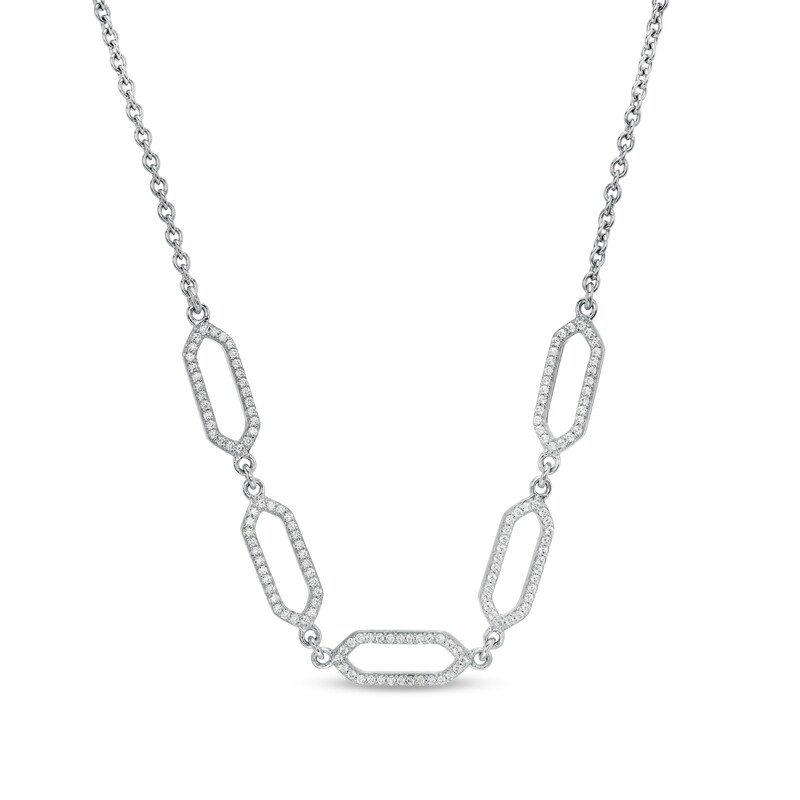 Main Image 1 of 3/8 CT. T.W. Diamond Paper Clip Link Necklace in Sterling Silver