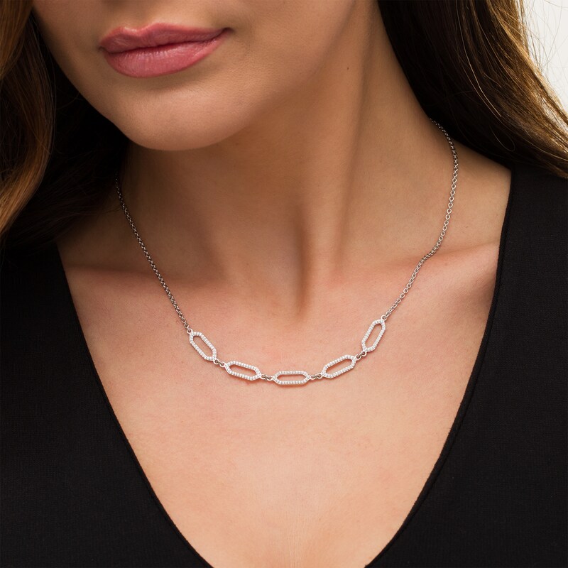 Main Image 2 of 3/8 CT. T.W. Diamond Paper Clip Link Necklace in Sterling Silver