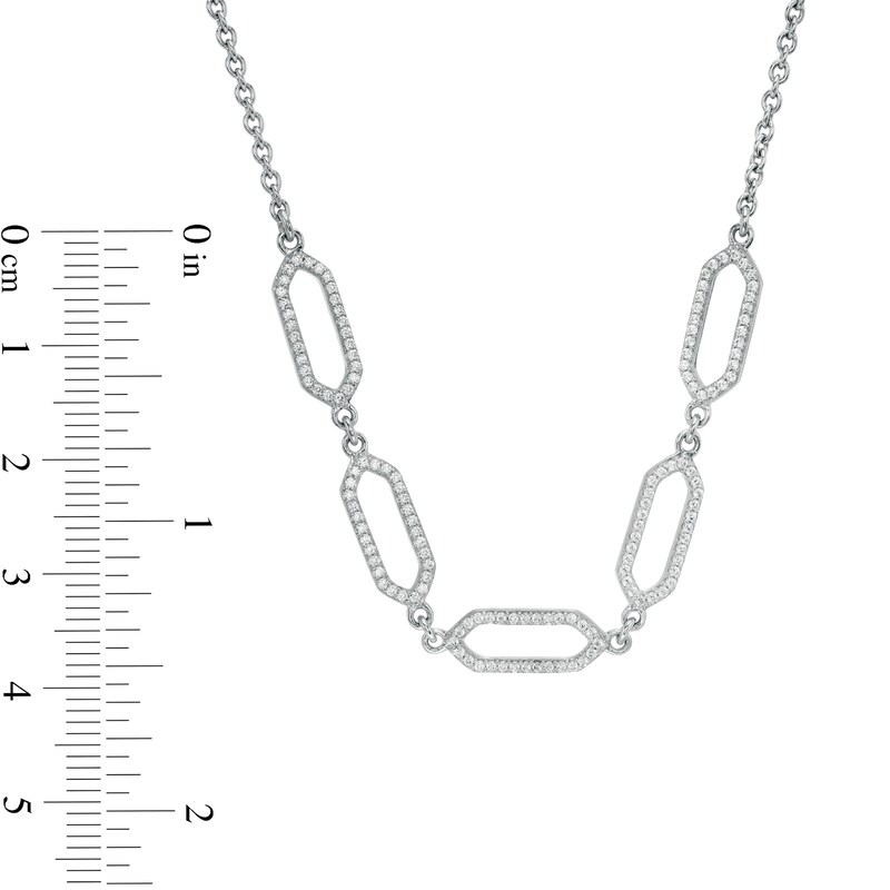Main Image 4 of 3/8 CT. T.W. Diamond Paper Clip Link Necklace in Sterling Silver