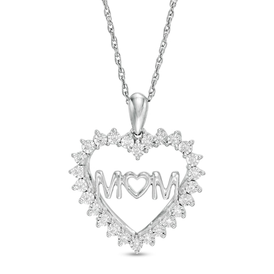 1/15 CT. T.w. Diamond Mom Shadow Heart Pendant in Sterling Silver