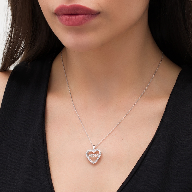 Main Image 2 of 1/15 CT. T.W. Diamond "MOM" Shadow Heart Pendant in Sterling Silver