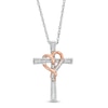 Thumbnail Image 0 of 1/15 CT. T.W. Diamond Cross with Ribbon Heart Overlay Pendant in Sterling Silver and 10K Rose Gold