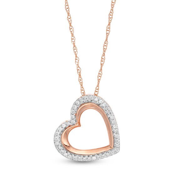 1/8 CT. T.W. Diamond Edge Tilted Heart Pendant in 10K Rose Gold 1/8 CT. T.W. Diamond Edge Tilted Heart Pendant in 10K Rose Gold