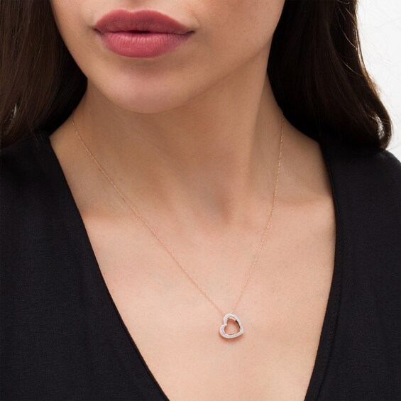 1/8 CT. T.W. Diamond Edge Tilted Heart Pendant in 10K Rose Gold 1/8 CT. T.W. Diamond Edge Tilted Heart Pendant in 10K Rose Gold