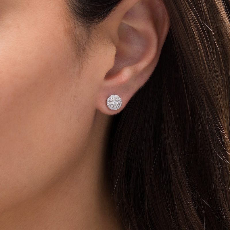 Main Image 2 of 1/4 CT. T.W. Multi-Diamond Frame Stud Earrings in Sterling Silver