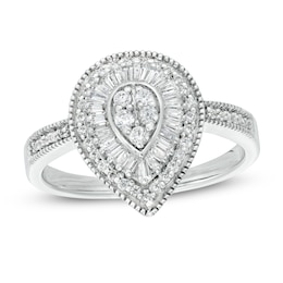 3/8 CT. T.W. Composite Teardrop Diamond Frame Vintage-Style Ring in Sterling Silver