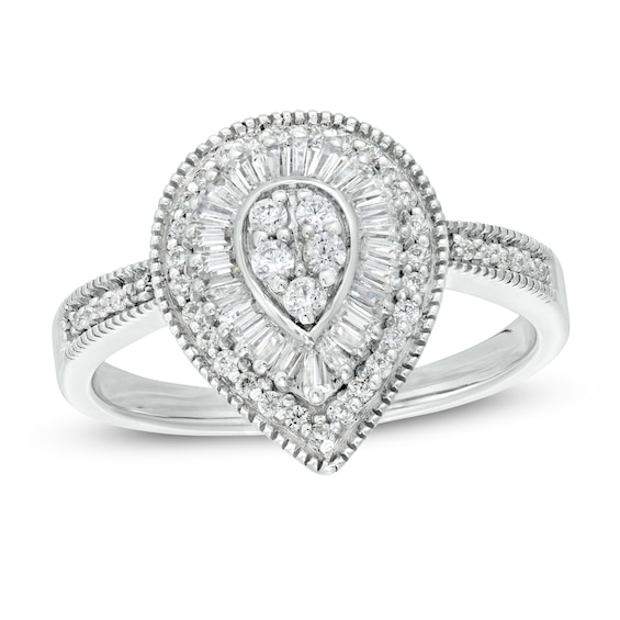 3/8 CT. T.w. Composite Teardrop Diamond Frame Vintage-Style Ring in Sterling Silver