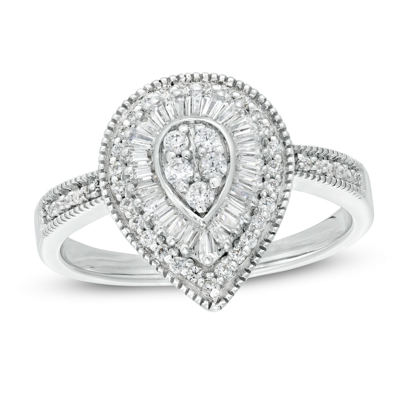 Main Image 1 of 3/8 CT. T.W. Composite Teardrop Diamond Frame Vintage-Style Ring in Sterling Silver
