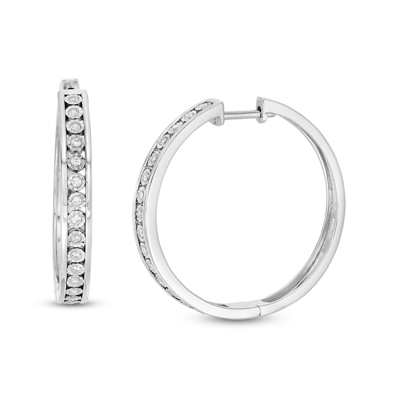 Main Image 1 of 1/4 CT. T.W. Diamond Hoop Earrings in Sterling Silver
