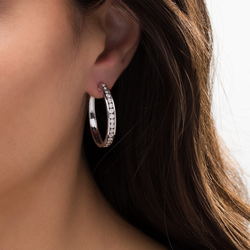 Main Image 2 of 1/4 CT. T.W. Diamond Hoop Earrings in Sterling Silver