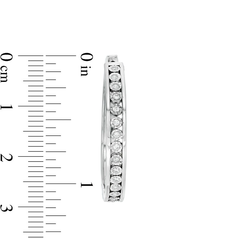 Main Image 3 of 1/4 CT. T.W. Diamond Hoop Earrings in Sterling Silver