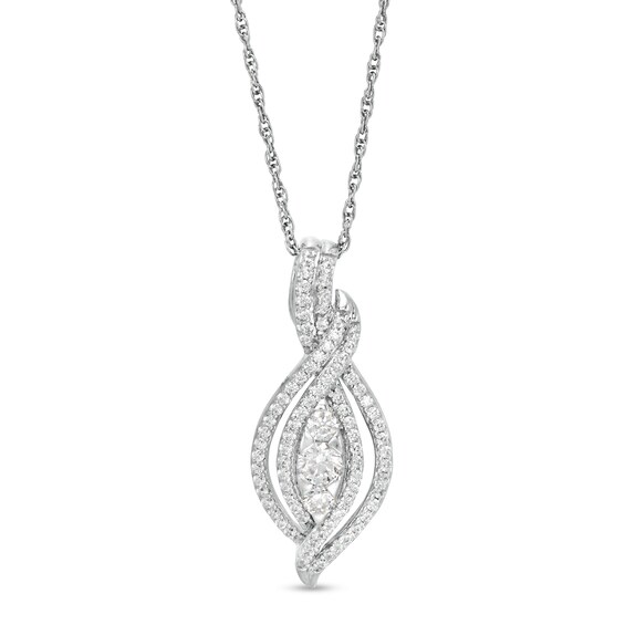 1/2 CT. T.W. Diamond Three Stone Open Flame Pendant in Sterling Silver 1/2 CT. T.W. Diamond Three Stone Open Flame Pendant in Sterling Silver