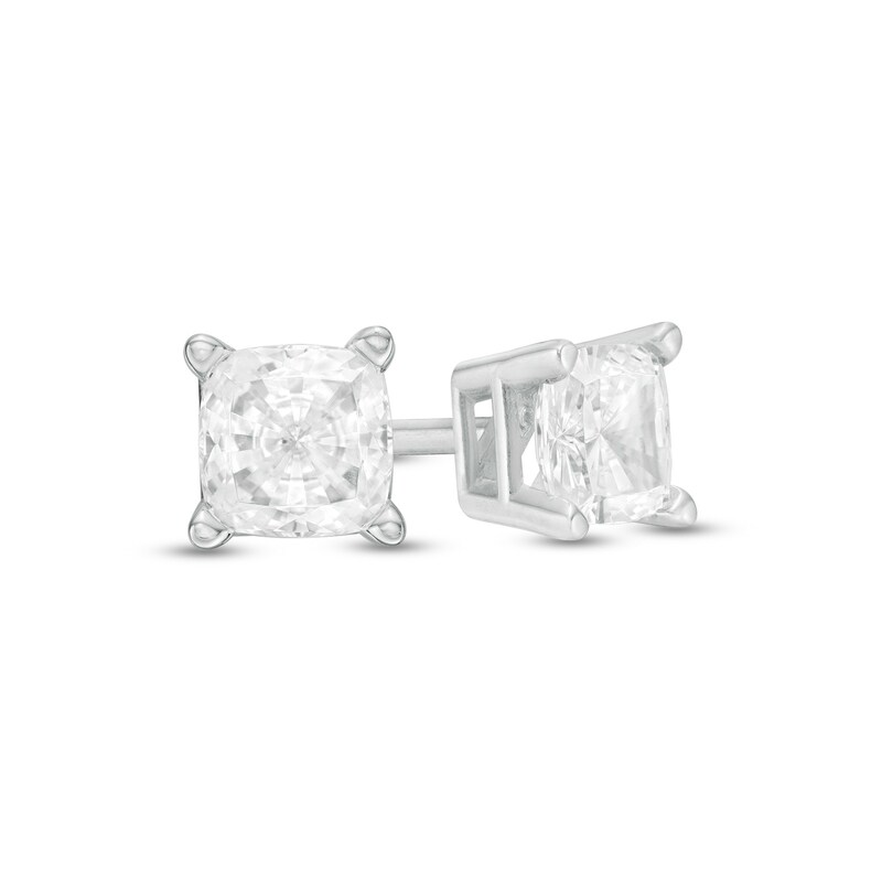 Main Image 1 of 1/2 CT. T.W. Certified Cushion-Cut Diamond Solitaire Stud Earrings in 14K White Gold (I/I1)