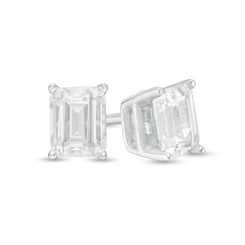 Main Image 1 of 1/2 CT. T.W. Certified Emerald-Cut Diamond Solitaire Stud Earrings in 14K White Gold (I/I1)