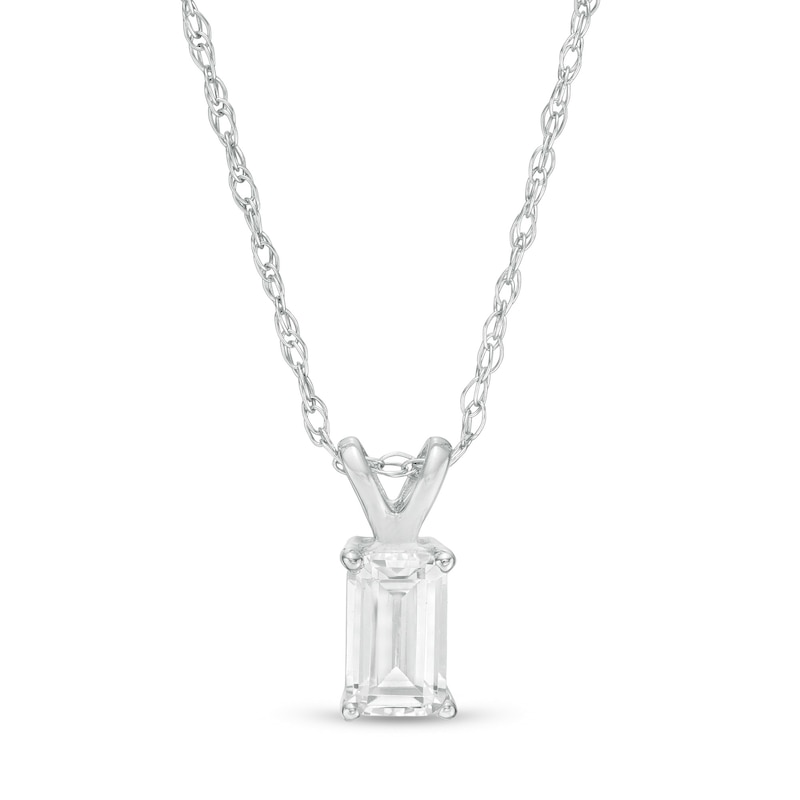 Main Image 1 of 1/2 CT. Certified Emerald-Cut Diamond Solitaire Pendant in 14K White Gold (I/I1)