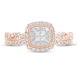 1/2 CT. T.W. Princess-Cut Quad Diamond Frame Twist Shank Bridal Set in 10K Rose Gold