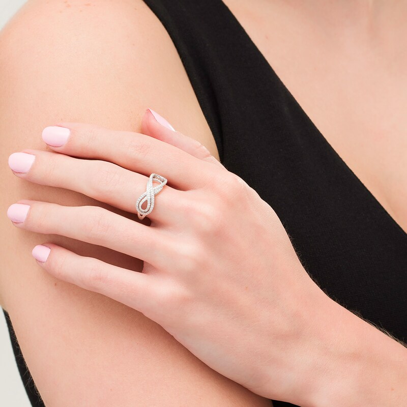 Main Image 2 of 1/5 CT. T.W. Diamond Sideways Layered Infinity Ring in Sterling Silver