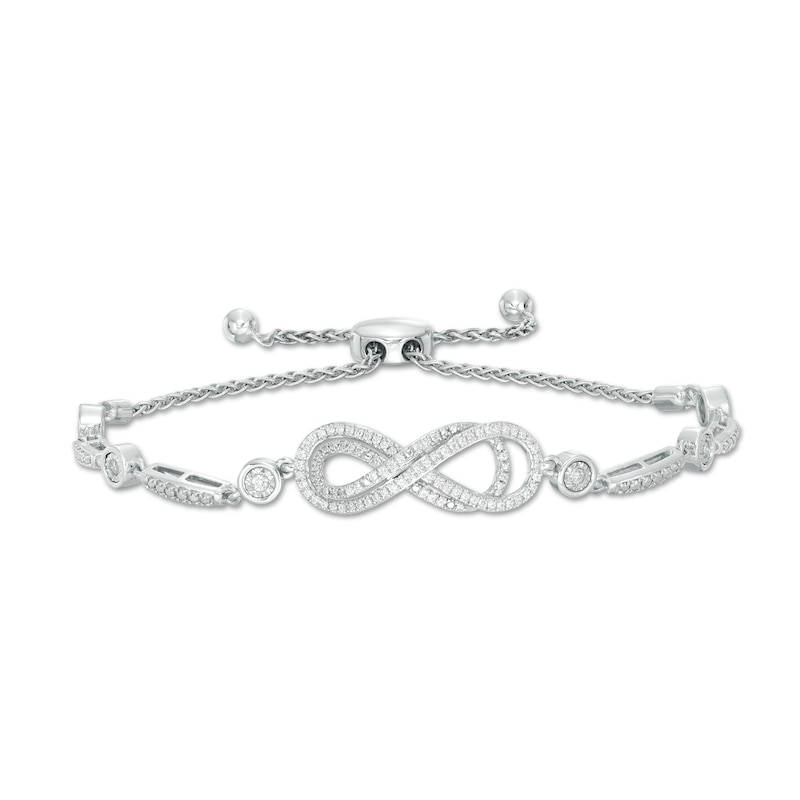 3/8 CT. T.W. Diamond Layered Infinity Sideways Bolo Bracelet in Sterling Silver - 9.0"