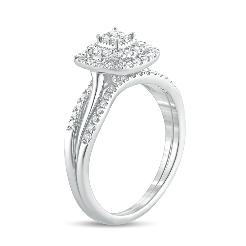 Main Image 2 of 3/8 CT. T.W. Princess-Cut Quad Diamond Cushion Frame Bridal Set in 10K White Gold