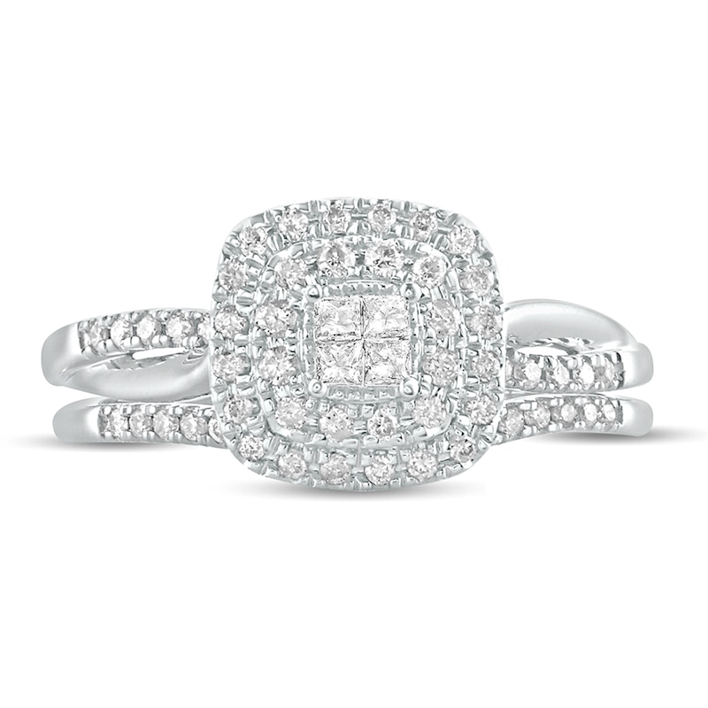 Main Image 3 of 3/8 CT. T.W. Princess-Cut Quad Diamond Cushion Frame Bridal Set in 10K White Gold
