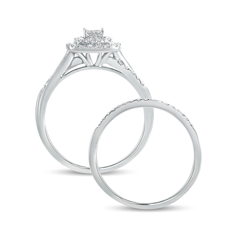 Main Image 4 of 3/8 CT. T.W. Princess-Cut Quad Diamond Cushion Frame Bridal Set in 10K White Gold