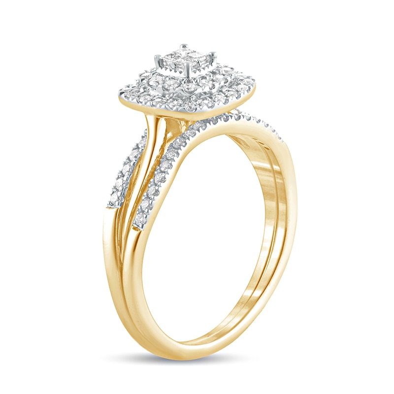 Main Image 2 of 3/8 CT. T.W. Princess-Cut Quad Diamond Cushion Frame Bridal Set in 10K Gold