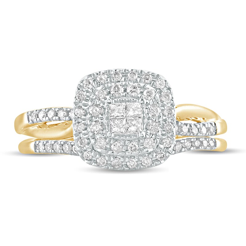 Main Image 3 of 3/8 CT. T.W. Princess-Cut Quad Diamond Cushion Frame Bridal Set in 10K Gold