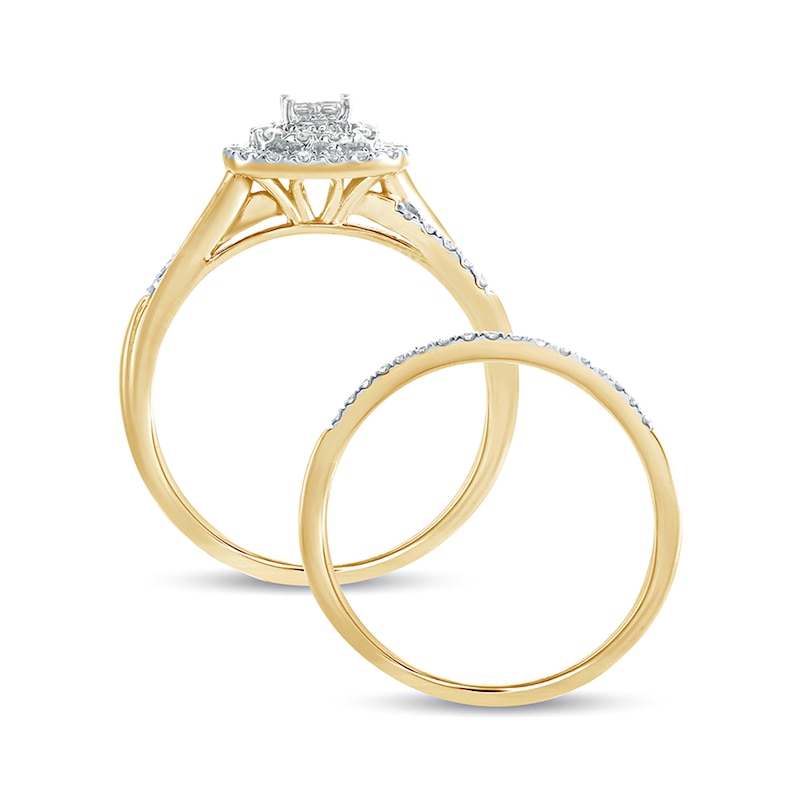 Main Image 4 of 3/8 CT. T.W. Princess-Cut Quad Diamond Cushion Frame Bridal Set in 10K Gold