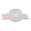 Thumbnail Image 3 of 3/8 CT. T.W. Quad Princess-Cut Diamond Double Cushion Frame Twist Shank Bridal Set in 10K Rose Gold