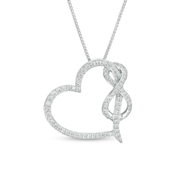 1/3 CT. T.W. Diamond Tilted Heart with Infinity Pendant in Sterling Silver
